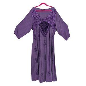HolyClothing Embroidered Maxi Dress 4X Purple Velvet Whimsigoth Boho Renaissance